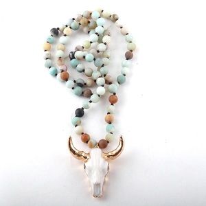 Bohemian Tribal Amazonite Stone Horn Necklace
